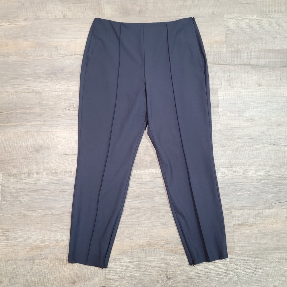 Theory Pintuck Traceable‎ Wool Straight Leg Navy Blue Pants Size 10 Work Office